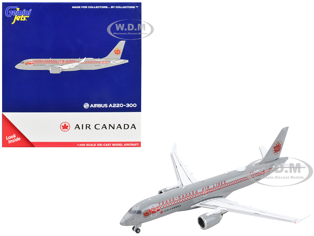 Airbus A220-300 Commercial Aircraft Trans-Canada Air Lines - Air Canada Gray with Red Stripes 1/400 Diecast Model Airplane by GeminiJets
