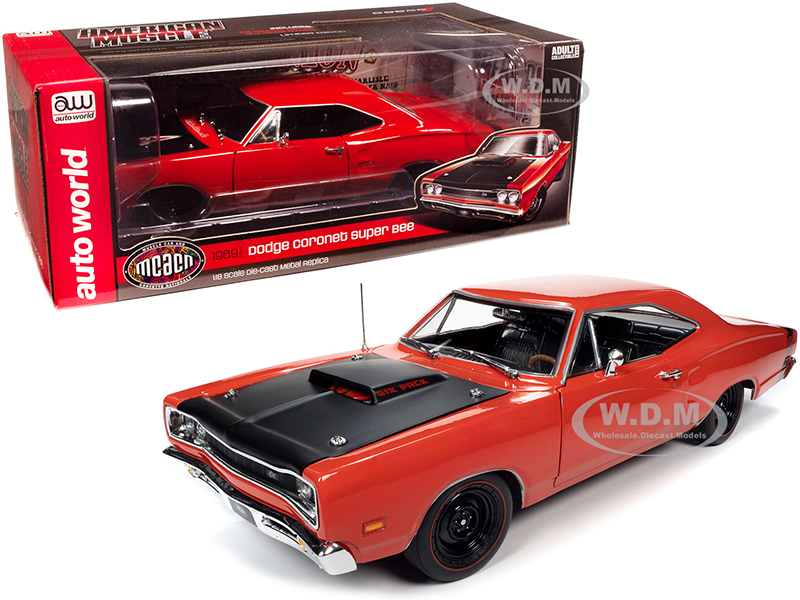 Image of 1969/5 Dodge Coronet Super Bee Hardtop R4 Red with Black Hood "Muscle Car &amp; Corvette Nationals" (MCACN) 1/18 Diecast Model Car by Autoworld