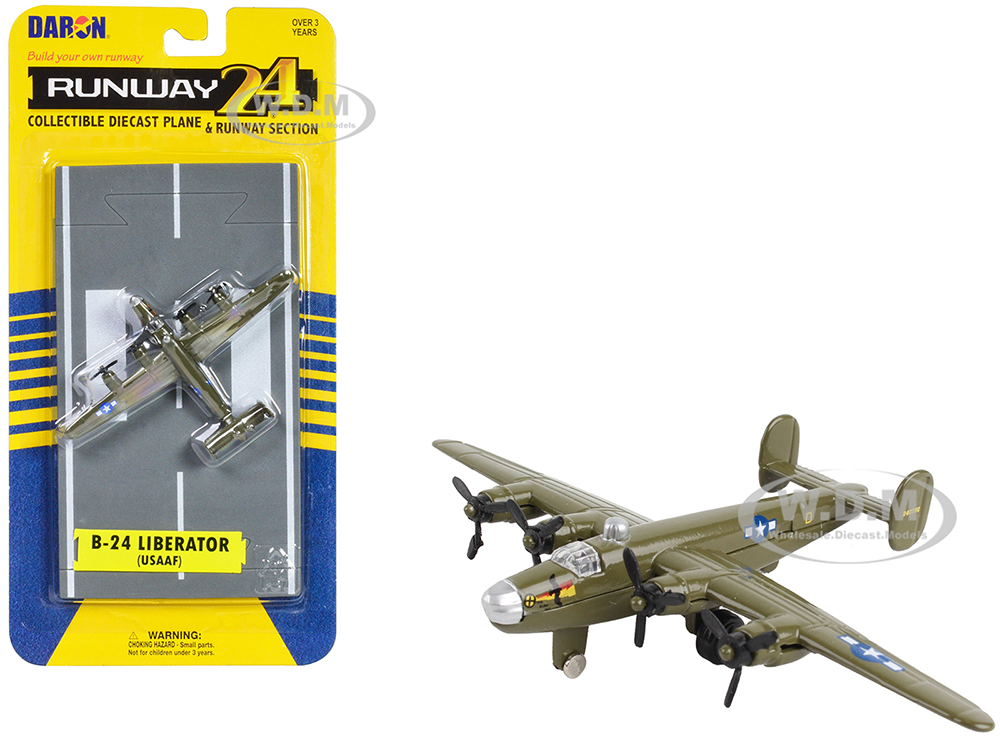 Consolidated B-24 Liberator Bomber Aircraft Olive Drab United States Army Air Force with Runway Section Diecast Model Airplane by Runway24