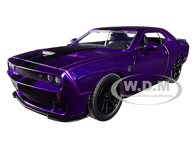 2015 Dodge Challenger SRT Hellcat Purple with Black Stripes "Big Time Muscle" 1/24 Diecast Model Car by Jada
