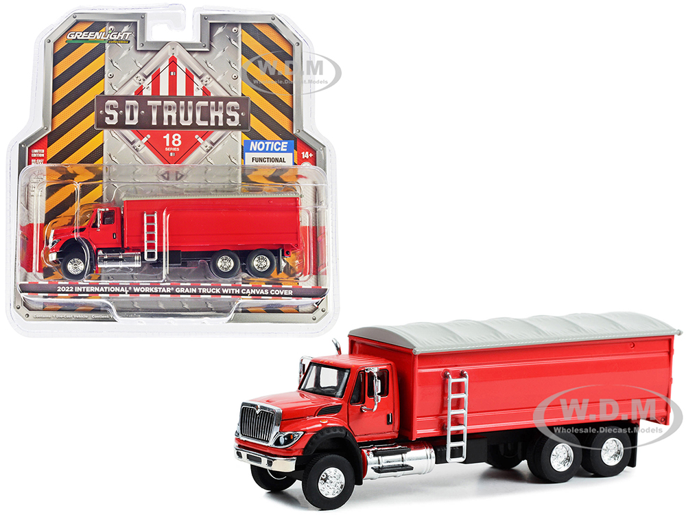 2022 International WorkStar Grain Truck with Canvas Cover Red S.D. Trucks Series 18 1/64 Diecast Model Car by Greenlight