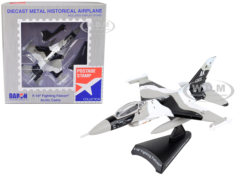 General Dynamics F-16 Fighting Falcon Fighter Aircraft Arctic Camouflage United States Air Force 1/126 Diecast Model Airplane by Postage Stamp