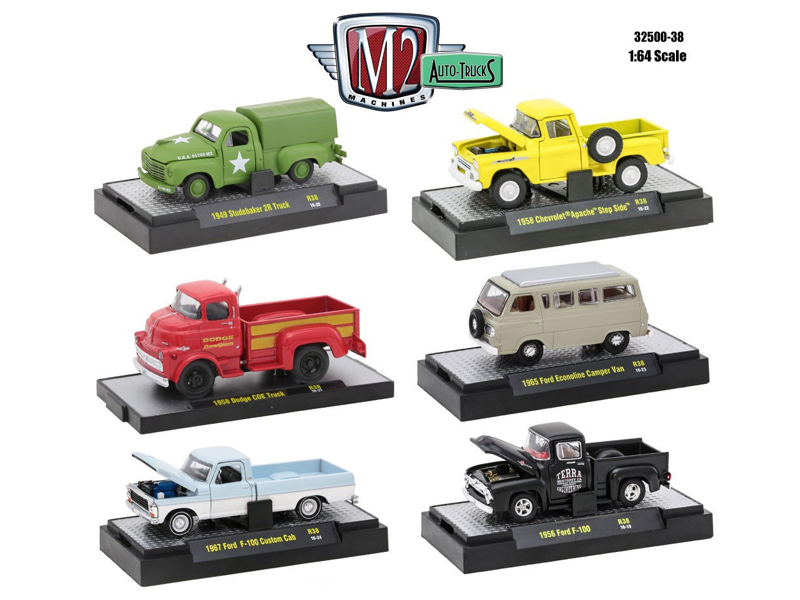 Auto Trucks 6 Piece Set Release 38 In Display Cases 1/64 Diecast Model Cars By M2 Machines