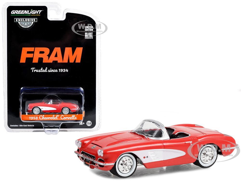 1958 Chevrolet Corvette Convertible Red "FRAM Oil Filters Trusted Since 1934" "Hobby Exclusive" Series 1/64 Diecast Model Car by Greenlight
