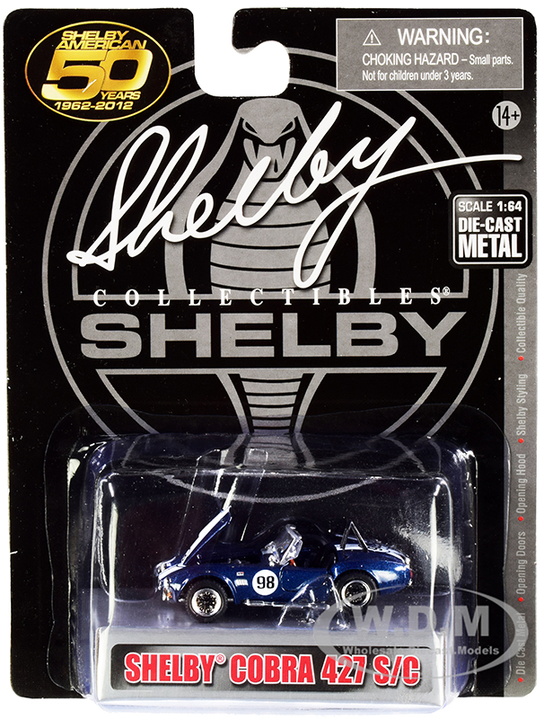 1965 Shelby Cobra 427 S/C 98 Blue Metallic with White Stripes "Shelby American 50 Years" (1962-2012) 1/64 Diecast Model Car by Shelby Collectibles