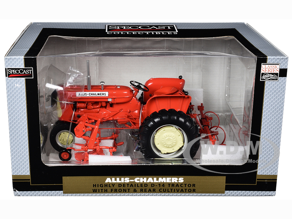 Allis-Chalmers D-14 Tractor with Front and Rear Cultivator Orange Classic Series 1/16 Diecast Model by SpecCast