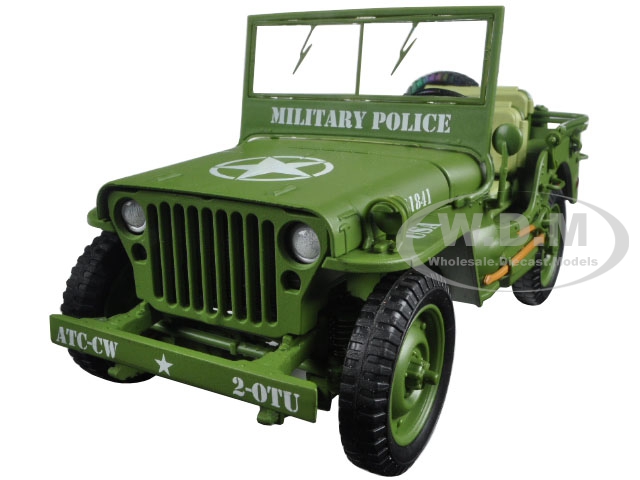 Us Army Wwii Jeep Vehicle Military Police Green 1/18 Diecast Model Car By American Diorama