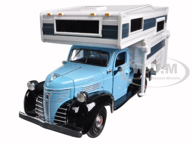 1941 Plymouth Pickup Truck Blue With Camper 1/24 Diecast Model by Motormax