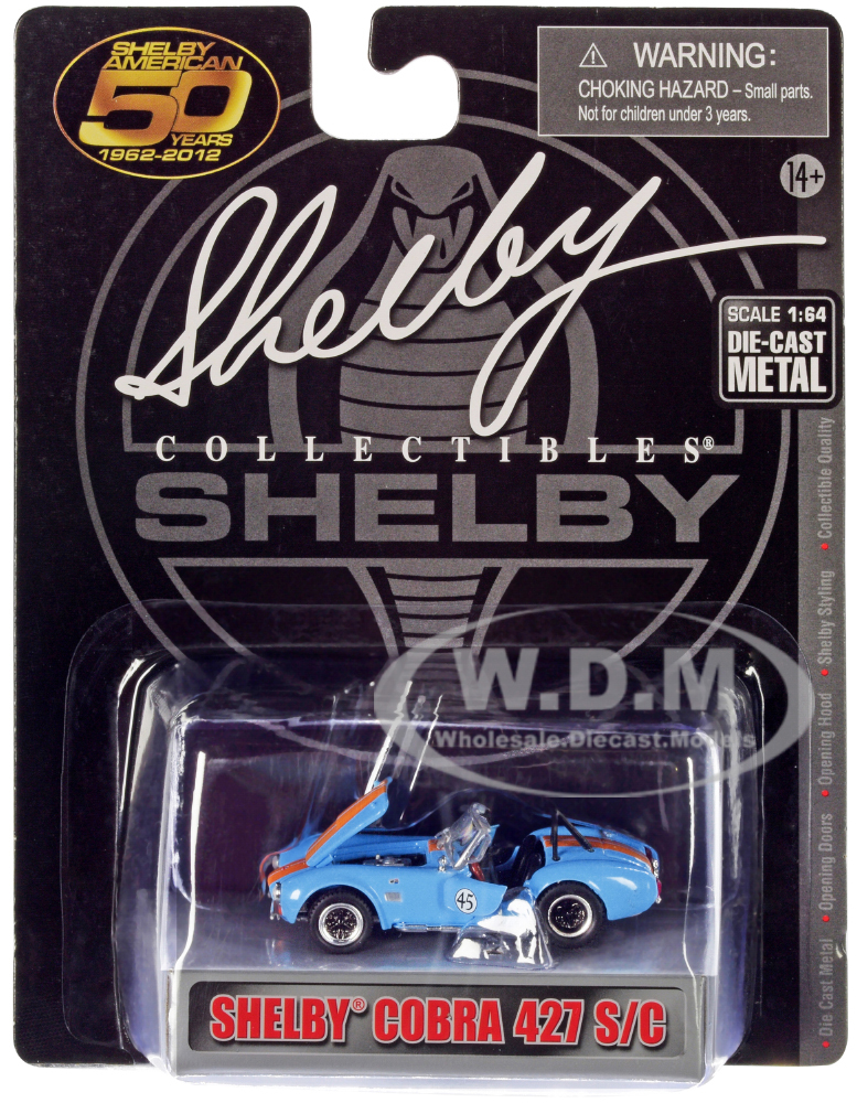 1965 Shelby Cobra 427 S/C 45 Gulf Blue with Orange Stripes "Shelby American 50 Years" (1962-2012) 1/64 Diecast Model Car by Shelby Collectibles