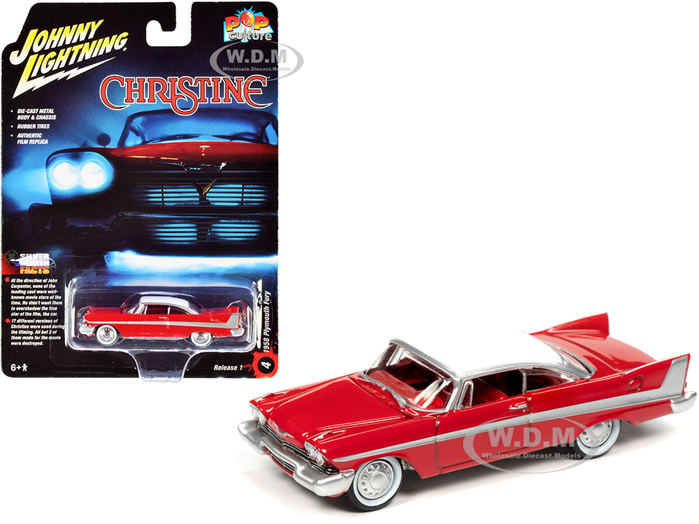 1958 Plymouth Fury Red with White Top (Daytime Version) "Christine" (1983) Movie "Pop Culture" Series 1/64 Diecast Model Car by Johnny Lightning