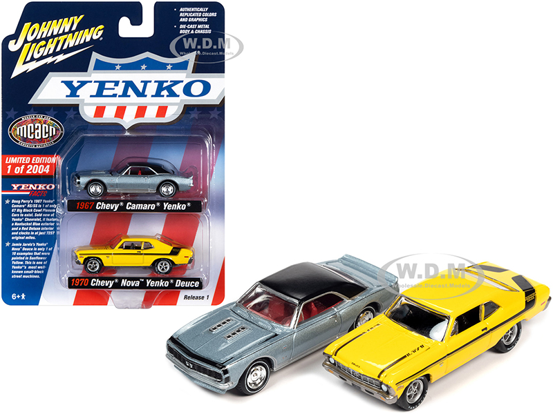 1967 Chevrolet Camaro Yenko Blue Metallic with Black Top and 1970 Chevrolet Nova Yenko Deuce Yellow MCACN (Muscle Car &amp; Corvette Nationals) Set o