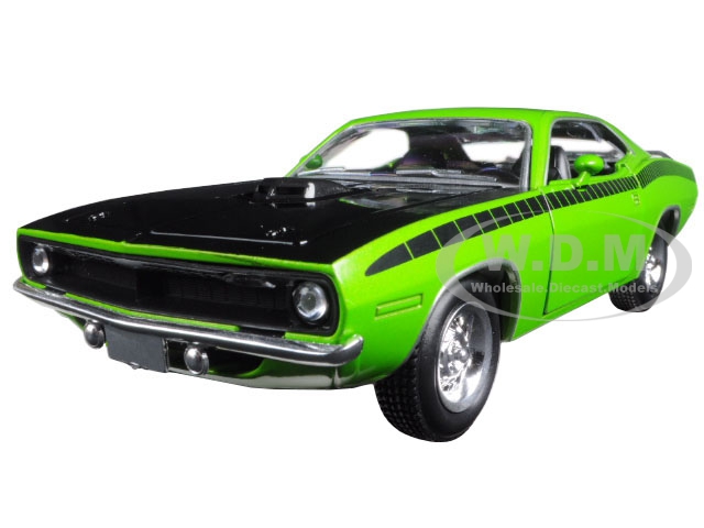 1970 Plymouth Barracuda Green with Black Hood and Stripes "Muscle Car Collection" 1/25 Diecast Model Car by New Ray