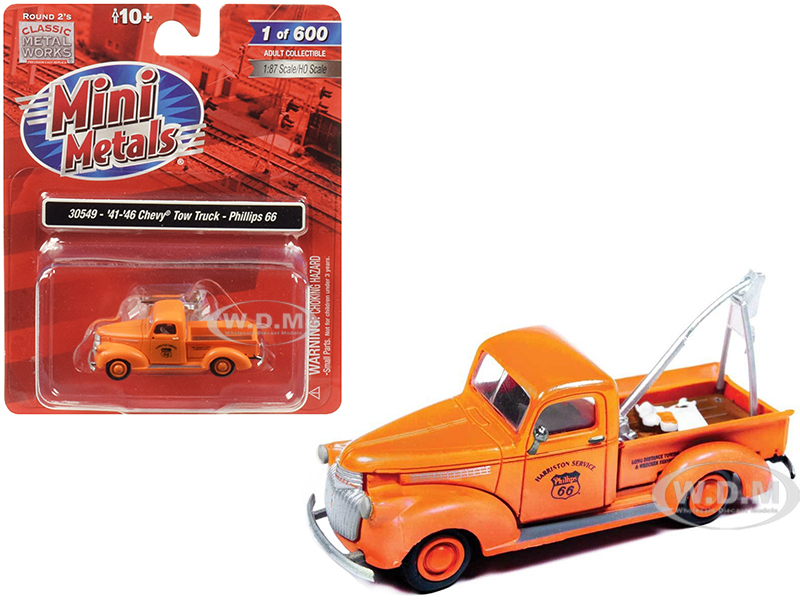 1941-1946 Chevrolet Tow Truck "phillips 66" Orange 1/87 (ho) Scale Model Car By Classic Metal Works
