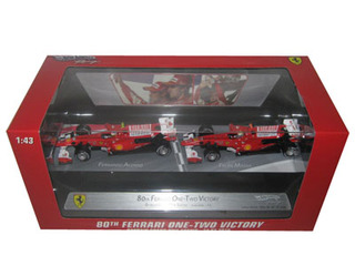 Image of Ferrari F1 80th One-Two Victory Felipe Massa &amp; Fernando Alonso F10 Bahrain GP 3/14/2010 1/43 by Hotwheels