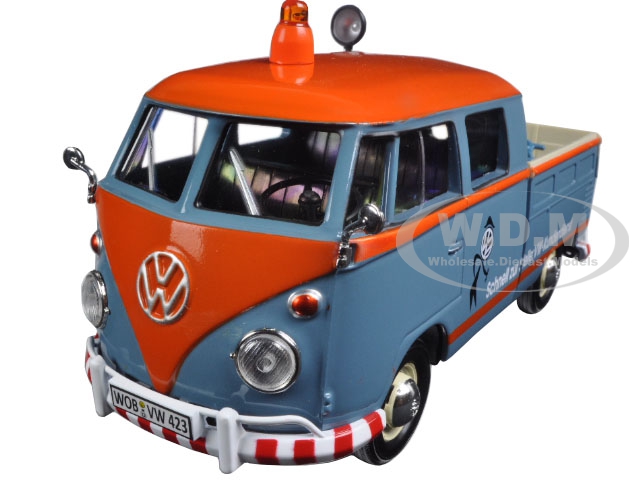Volkswagen Type 2 (T1) Delivery Service Pickup Truck Blue and Orange VW-Kundendienst 1/24 Diecast Model Car by Motormax