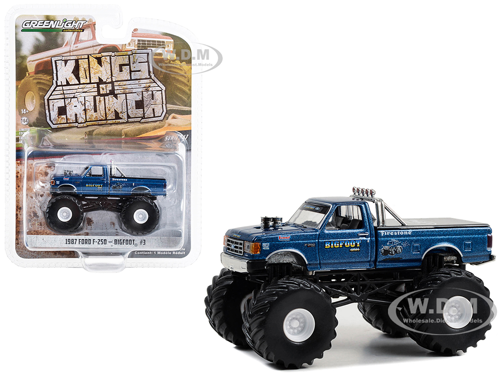 1987 Ford F-250 Monster Truck Blue Metallic "Bigfoot 3" "Kings of Crunch" Series 13 1/64 Diecast Model Car by Greenlight