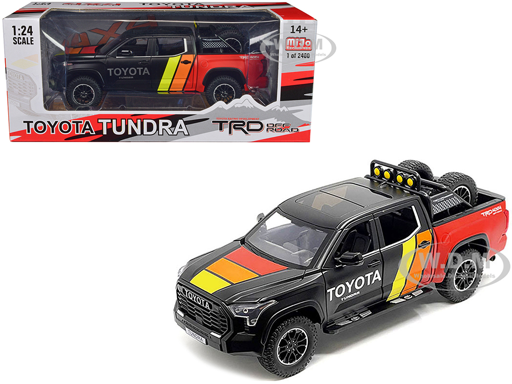 2023 Toyota Tundra TRD 4x4 Pickup Truck Black and Red with Stripes with Sunroof and Wheel Rack Limited Edition to 2400 pieces Worldwide 1/24 Diecast