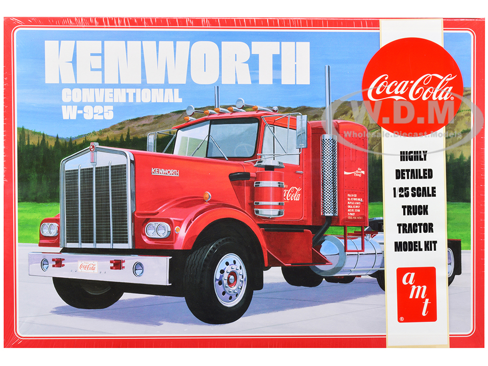 Skill 3 Model Kit Kenworth Conventional W-925 Tractor Truck Coca-Cola 1/25 Scale Model By AMT