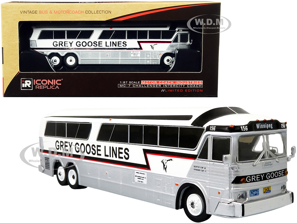MCI MC-7 Challenger Intercity Coach "Grey Goose Lines" Winnipeg (Canada) White and Silver with Stripes "Vintage Bus &amp; Motorcoach Collection" 1/87