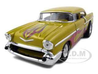 1957 Chevrolet Drag Car Yellow With Flames 1/18 Diecast Car Model by Hotwheels