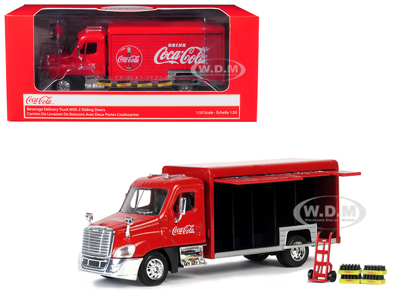 Beverage Delivery Truck Coca-Cola with Handcart and 4 Bottle Cases 1/50 Diecast Model by Motor City Classics
