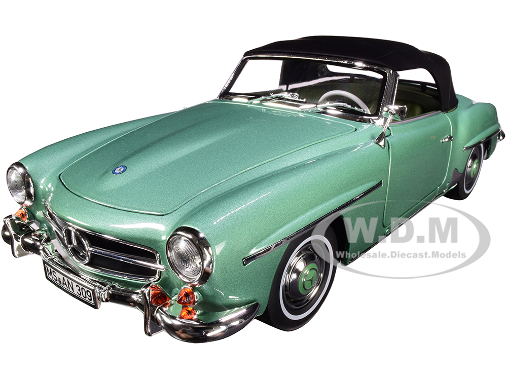 Image of 1957 Mercedes Benz 190 SL Cabriolet Light Green Metallic with Black Top 1/18 Diecast Model Car by Norev