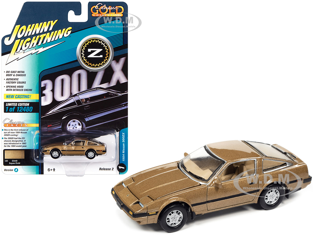 1984 Nissan 300ZX Aspen Gold Metallic with Black Stripes Classic Gold Collection Series Limited Edition to 12480 pieces Worldwide 1/64 Diecast Model Car by Johnny Lightning