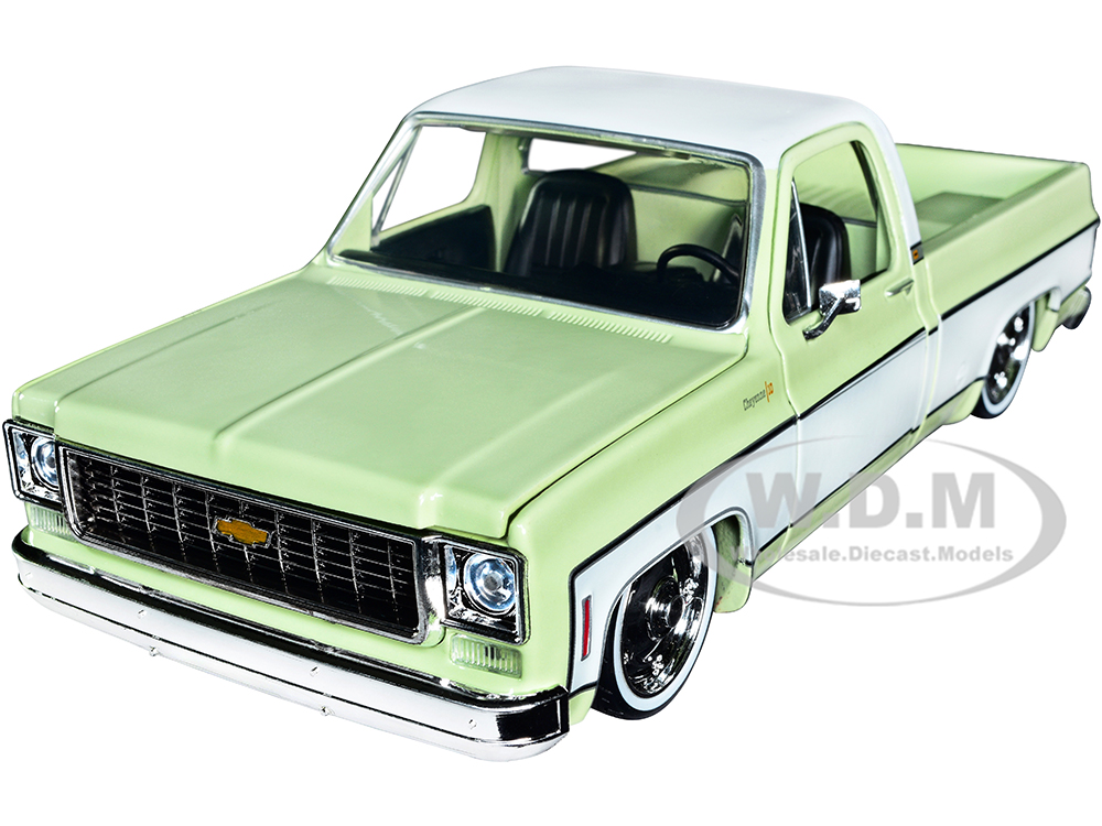 1973 Chevrolet Cheyenne 10 Pickup Truck Light Olive Green and Bright White Limited Edition to 9600 pieces Worldwide 1/24 Diecast Model Car by M2 Mach