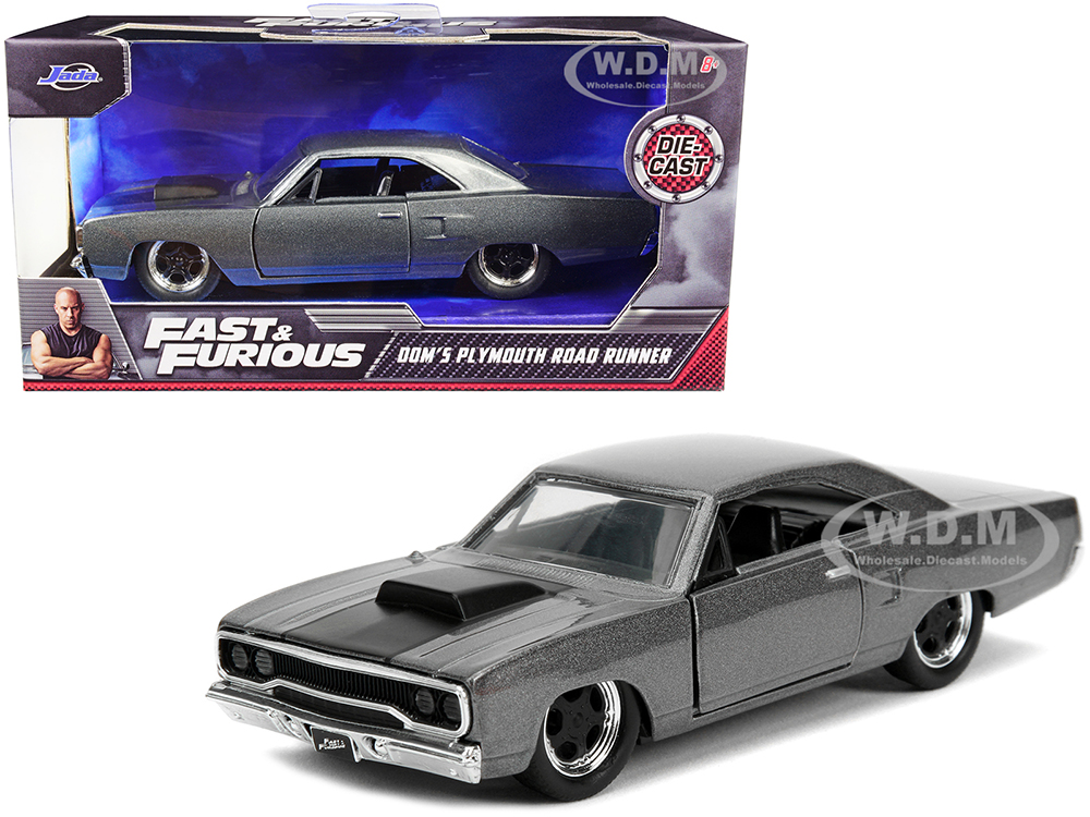 Doms Plymouth Road Runner Dark Gray Metallic with Matt Black Stripe Fast & Furious Movie 1/32 Diecast Model Car by Jada
