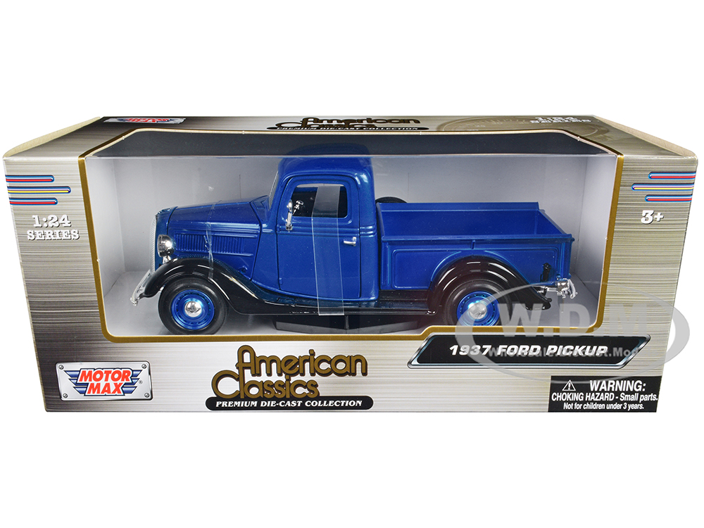 1937 Ford Pickup Truck Blue Metallic and Black American Classics 1/24 Diecast Model Car by Motormax