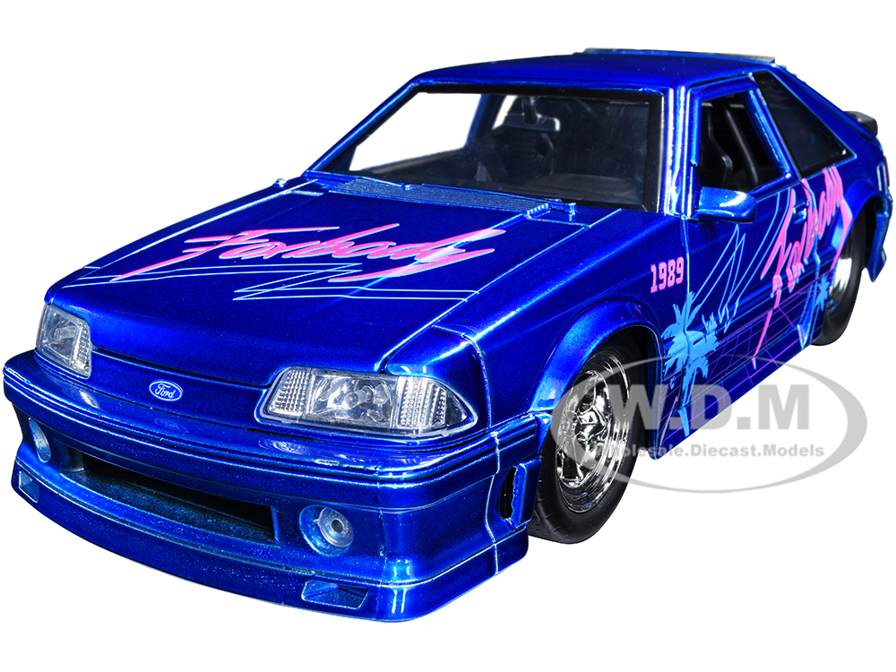 1989 Ford Mustang GT "Fox Body" Candy Blue with Graphics "I Love the 1980s" Series 1/24 Diecast Model Car by Jada