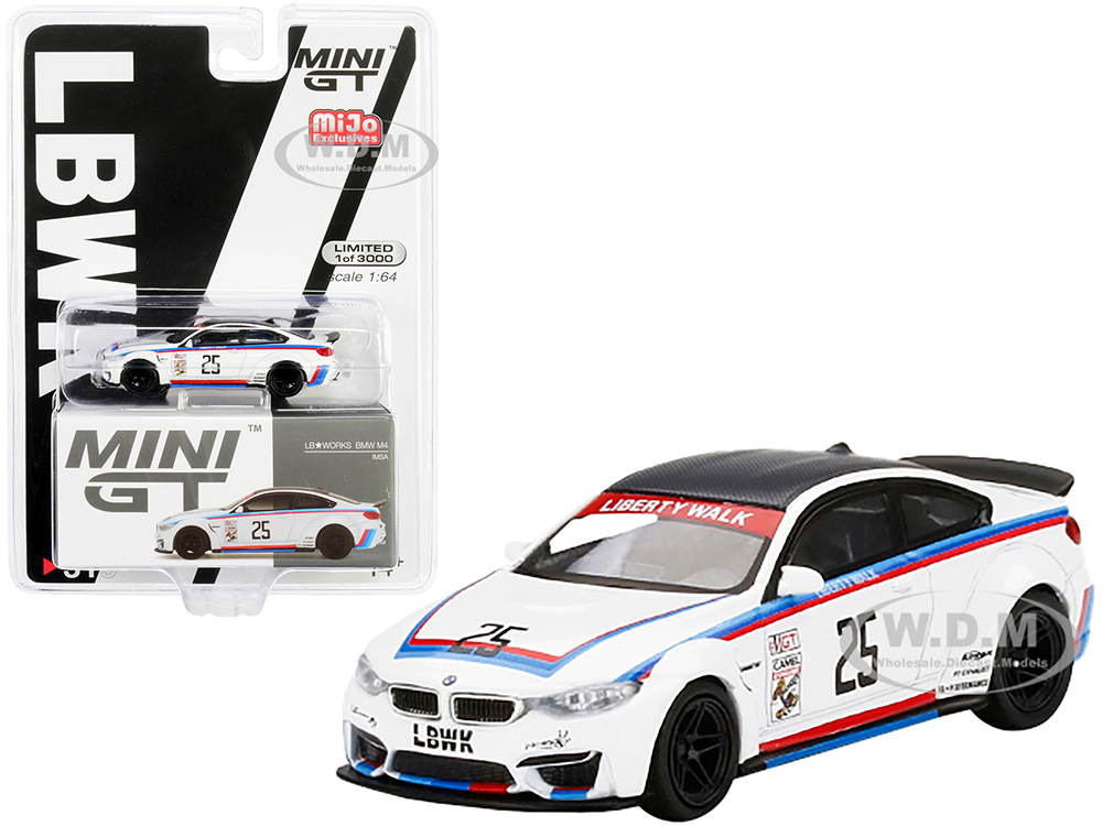 BMW M4 LB Works #25 White IMSA Car Limited Edition to 3000 pieces Worldwide 1/64 Diecast Model Car by True Scale Miniatures