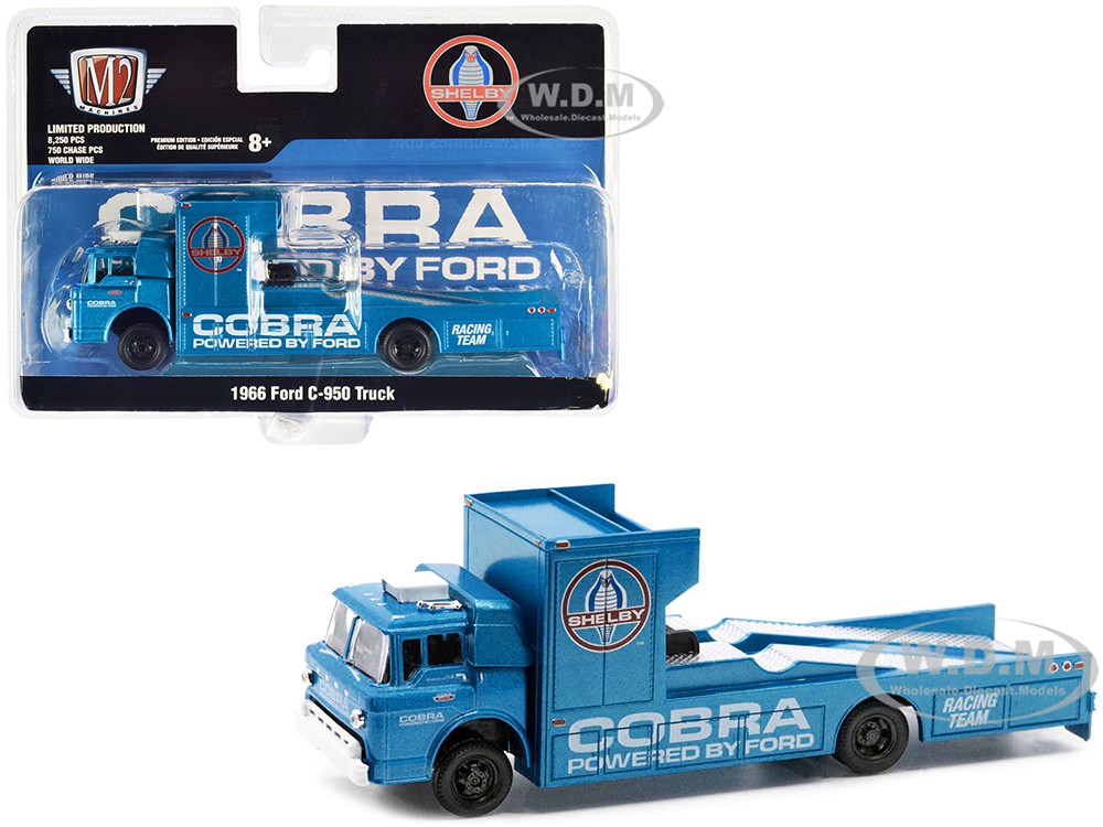 1966 Ford C-950 Ramp Truck Guardsman Blue Metallic Shelby Cobra Racing Team Limited Edition to 8250 pieces Worldwide 1/64 Diecast Model Car by M2 Machine