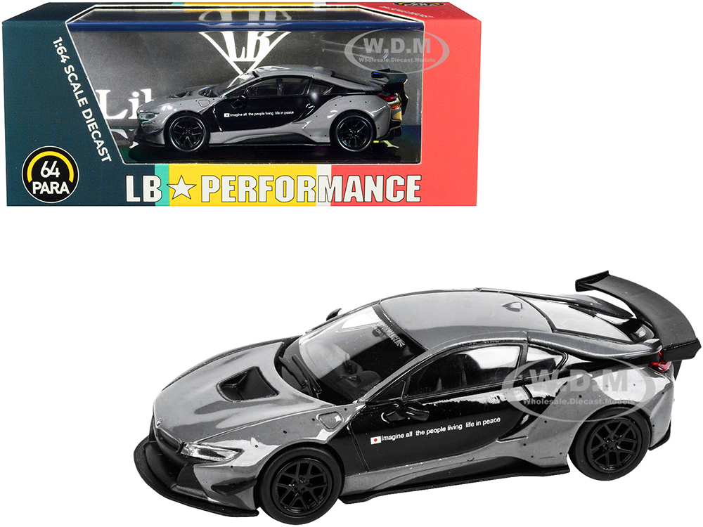 BMW i8 Liberty Walk Gray and Black LB Performance Series 1/64 Diecast Model Car by Paragon Models