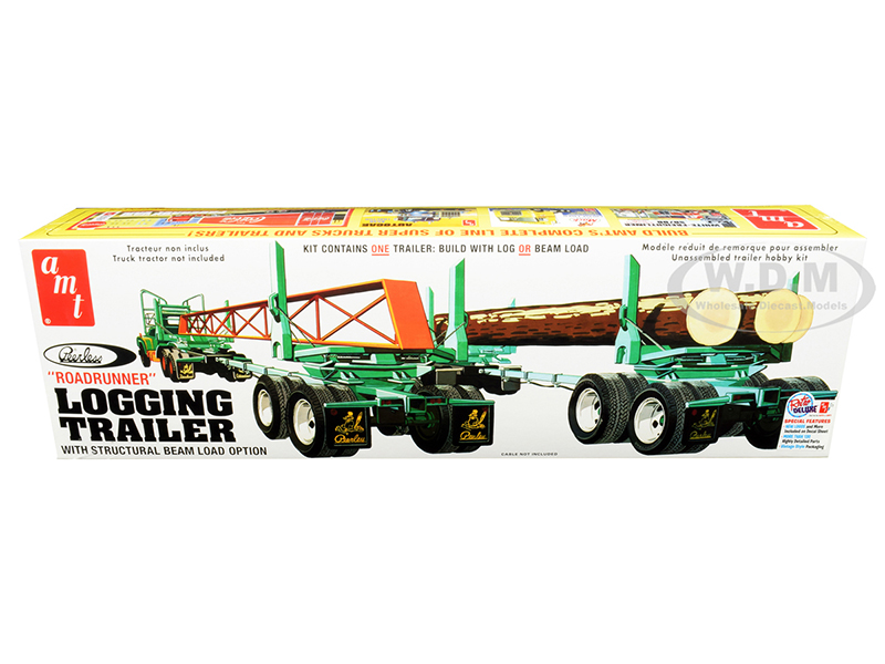 Skill 3 Model Kit Peerless Logging Trailer Roadrunner With Structural Beam Load Option 1/25 Scale Model By AMT