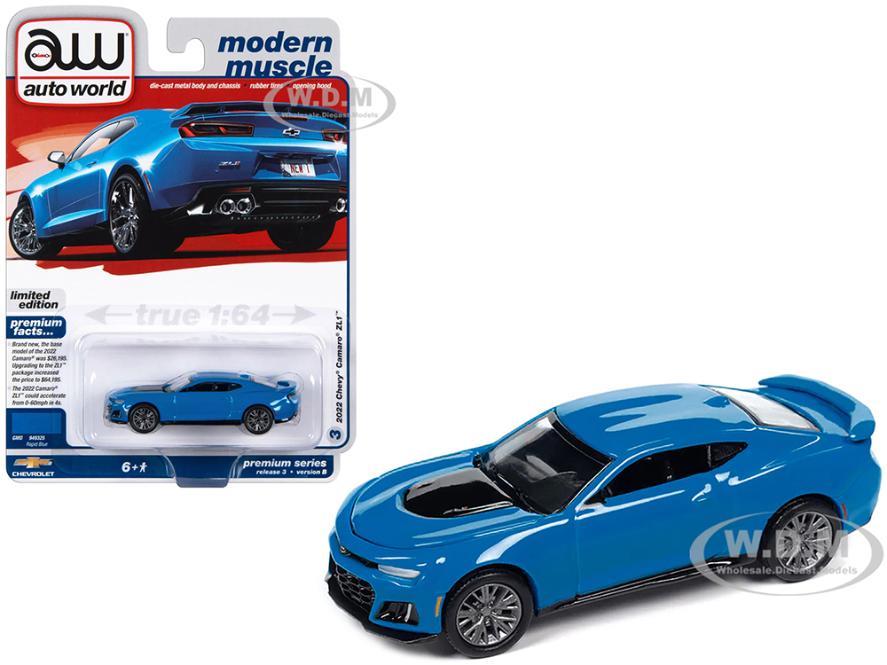 2022 Chevrolet Camaro ZL1 Rapid Blue Modern Muscle Limited Edition 1/64 Diecast Model Car by Auto World
