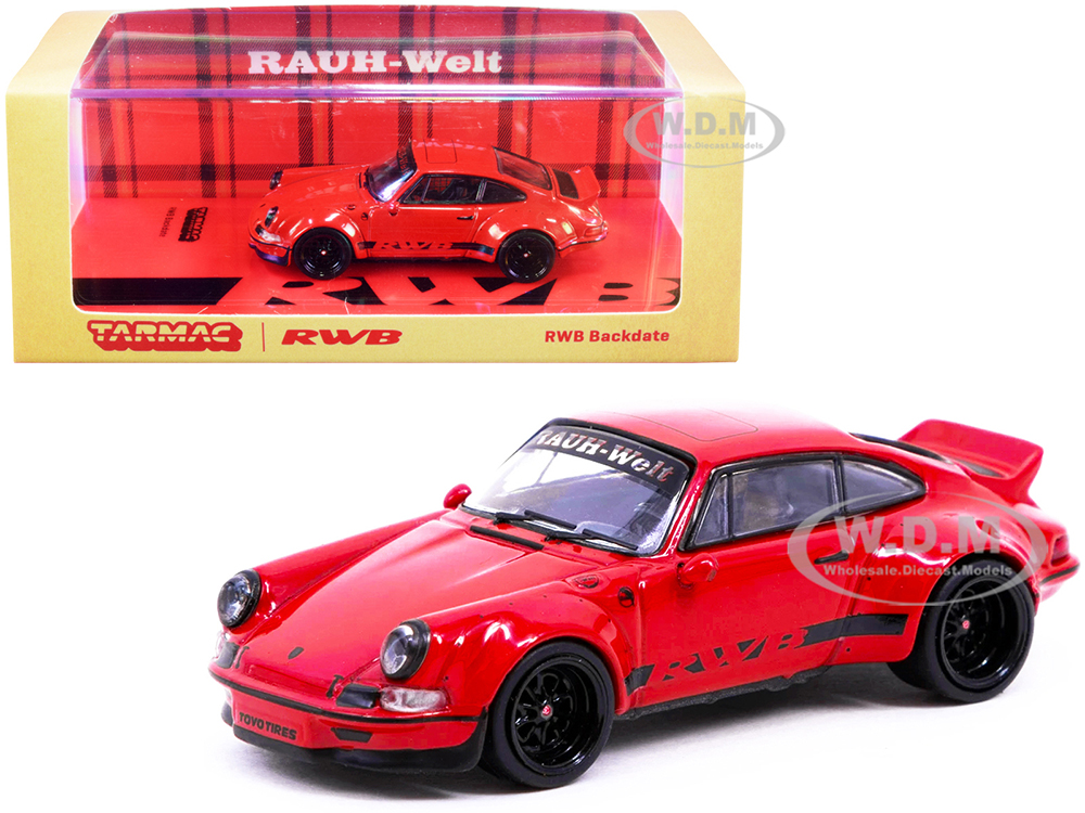 Porsche RWB Backdate Red with Black Stripes 1/64 Diecast Model Car by Tarmac Works