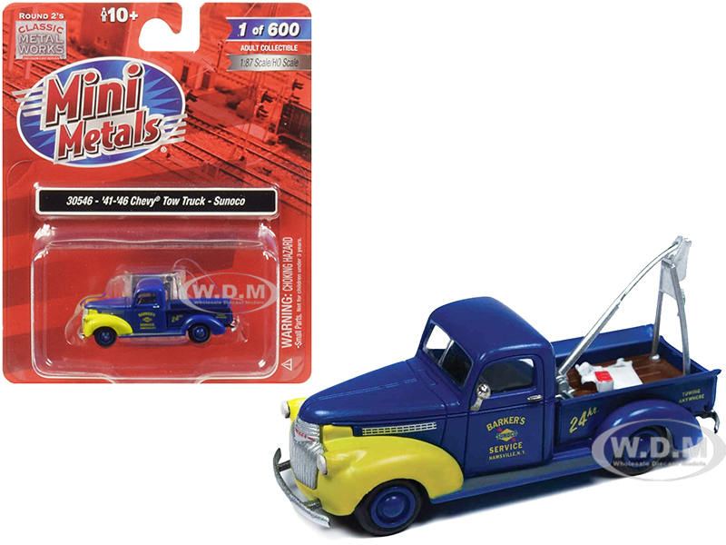 Image of 1941-1946 Chevrolet Tow Truck "Sunoco" Blue 1/87 (HO) Scale Model Car by Classic Metal Works
