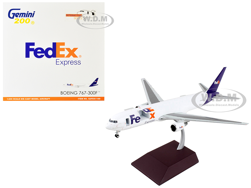 Boeing 767-300F Commercial Aircraft "Federal Express" White with Purple Tail "Interactive Series" 1/200 Diecast Model Airplane by GeminiJets