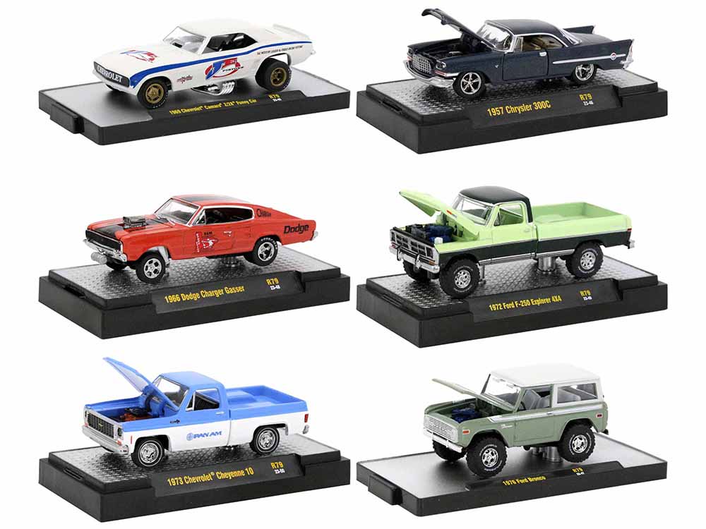 "Auto-Thentics" 6 piece Set Release 79 IN DISPLAY CASES Limited Edition 1/64 Diecast Model Cars by M2 Machines