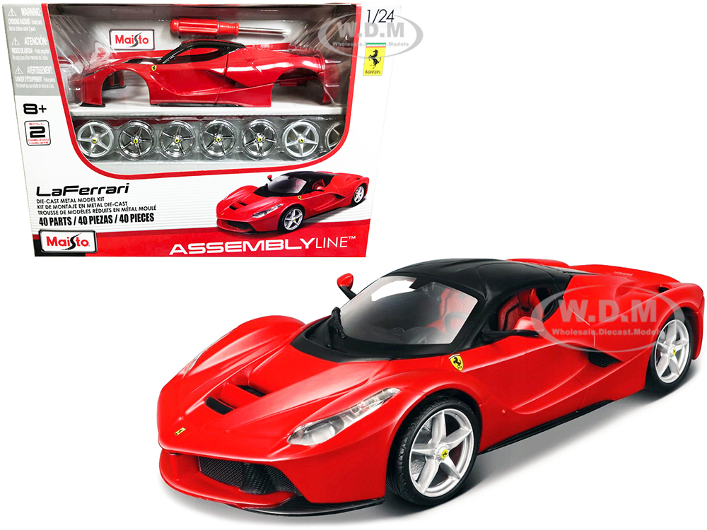 Model Kit Ferrari LaFerrari Red with Black Top (Skill 2) "Assembly Line" 1/24 Diecast Model Car by Maisto
