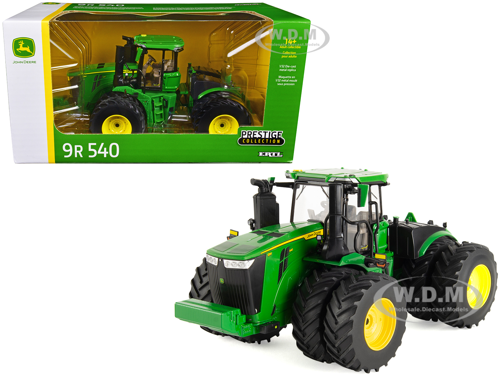 John Deere 9R 540 Tractor with Dual Wheels Green "Prestige Collection" 1/32 Diecast Model by ERTL TOMY