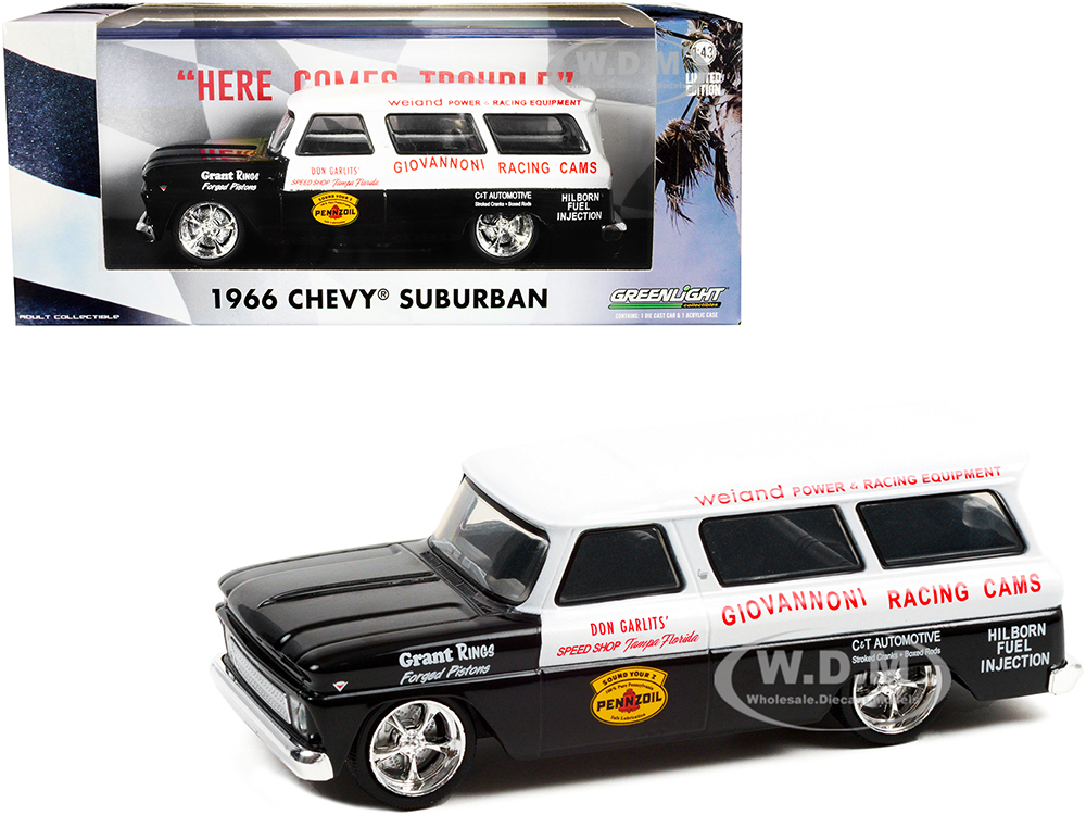 1966 Chevrolet Suburban Black and White "Don Garlits Speed Shop Tampa Florida" Giovannoni Racing Cams 1/43 Diecast Model Car by Greenlight