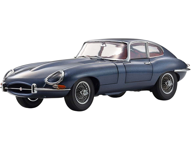 Jaguar E-Type Coupe RHD (Right Hand Drive) Dark Blue Metallic with Red Interior E-Type 60th Anniversary (1961-2021) 1/18 Diecast Model Car by Kyosho