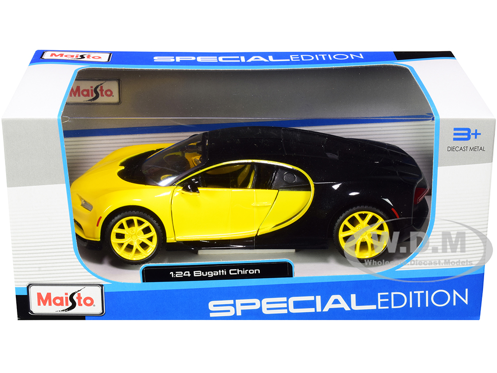 Bugatti Chiron Yellow and Black 1/24 Diecast Model Car by Maisto