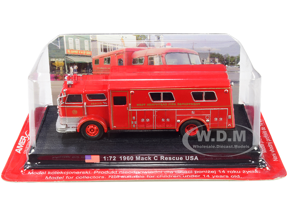 1960 Mack C Heavy Fire Rescue Truck "west Hempstead Fire Department" (west Hempstead New York) 1/72 Diecast Model By Amercom