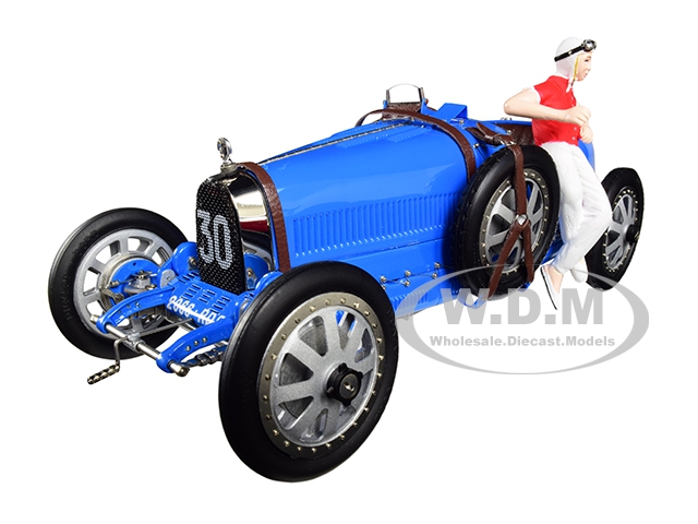 Bugatti T35 30 Grand Prix Bright Blue Livery with a Female Racer Figurine Limited Edition to 600 pieces Worldwide 1/18 Diecast Model Car by CMC