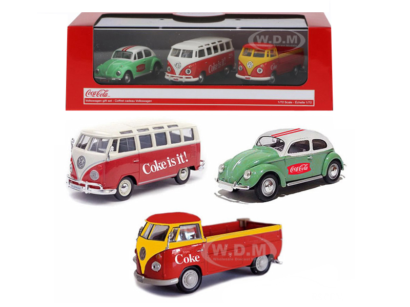 Volkswagen "Coca-Cola" Gift Set of 3 pieces 1/72 Diecast Model Cars by Motor City Classics