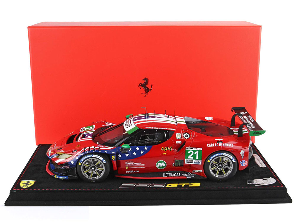 Ferrari 296 GT3 #21 Kei Cozzolino - Francois Heriau - Simon Mann - Miguel Molina AF Corse 24 Hours of Daytona (2024) with DISPLAY CASE Limited Edition to 99 pieces Worldwide 1/18 Model Car by BBR