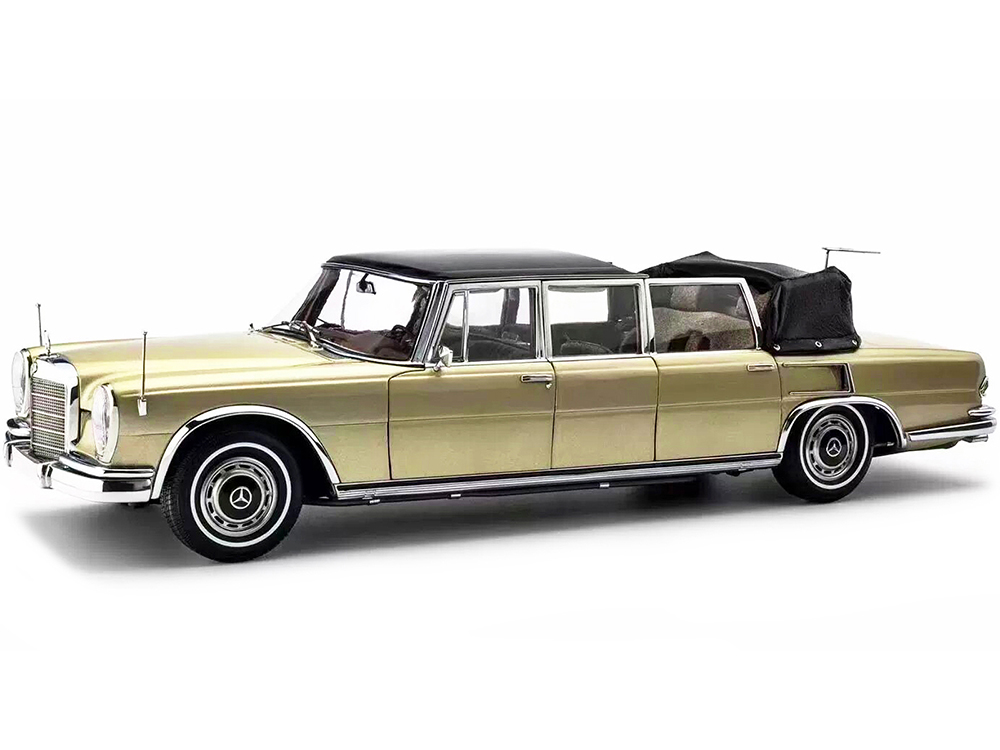 Image of 1965-1981 Mercedes Benz 600 Pullman (W100) Landaulet Limousine Convertible with Functional Softtop Gold Limited Edition to 800 pieces Worldwide 1/18 Diecast Model Car by CMC